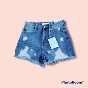 KanCan High Rise Distressed Denim Shorts